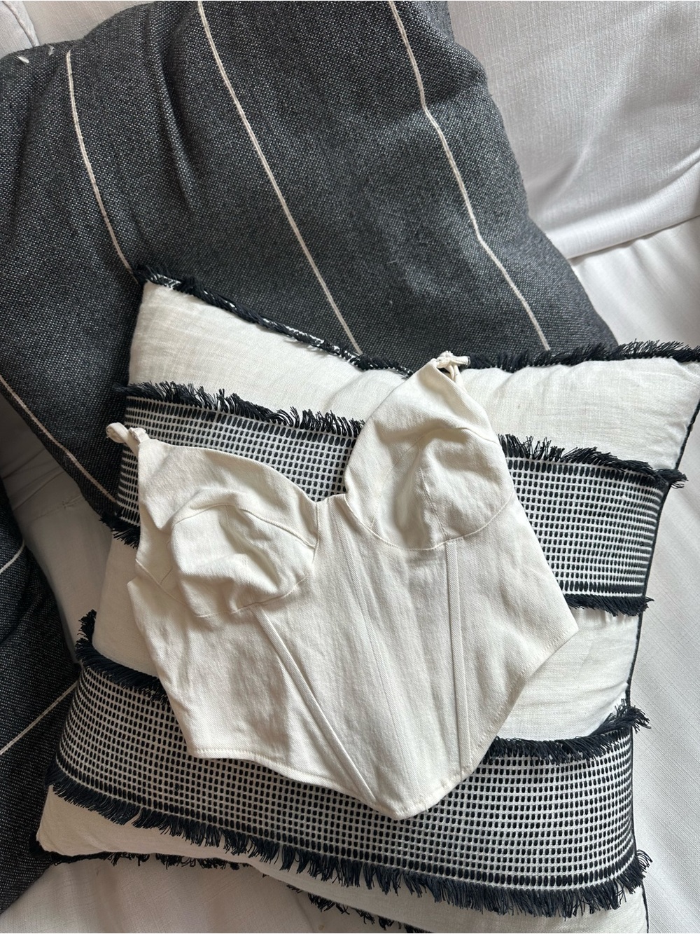 La Hearts Cream Smocked Bustier Top